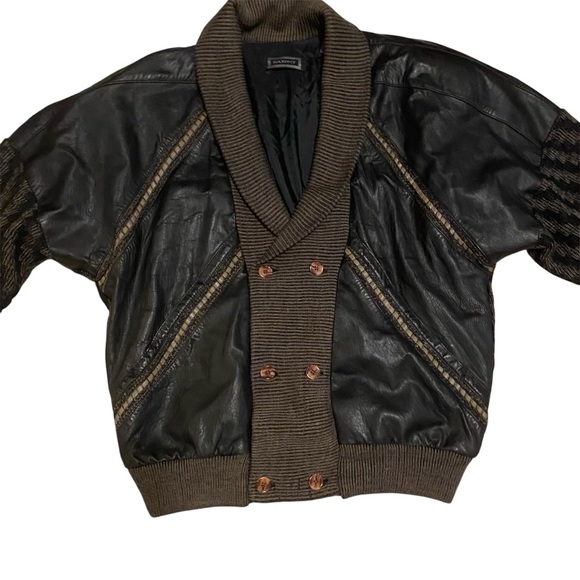 Mens Vintage Leather and Knit Jacket - Picture 3 of 5